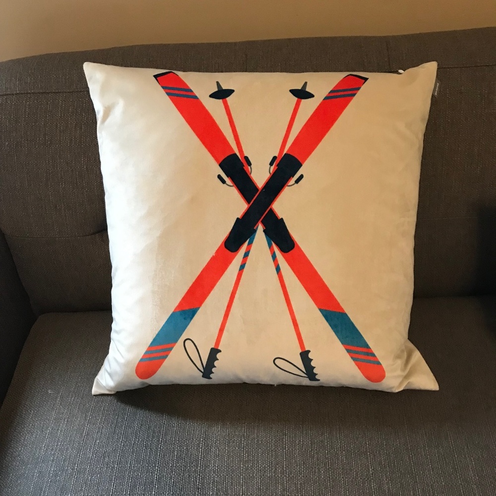 POD Velvety Soft Ski and Poles Pillow Cream Orange